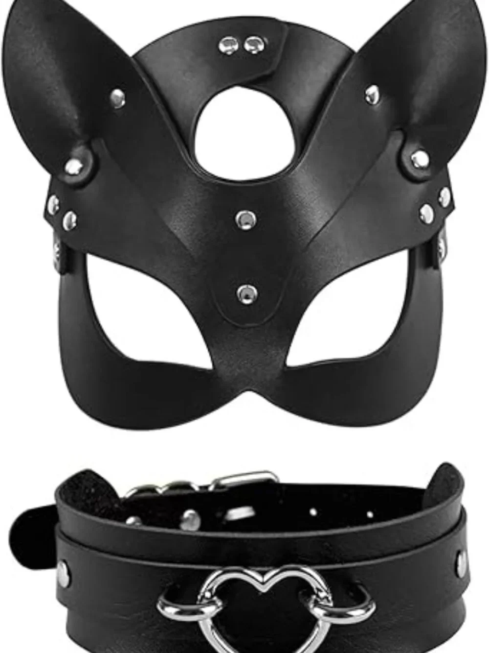 Leather Mask Set: Black Choker Mask Set for Women Half Face Masks Adults Cosplay